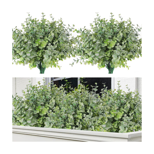 8 Bundles Artificial Greenery Plants Stems Outdoor Fake Eucalyptus Plant / Dusty Green / Set of 8