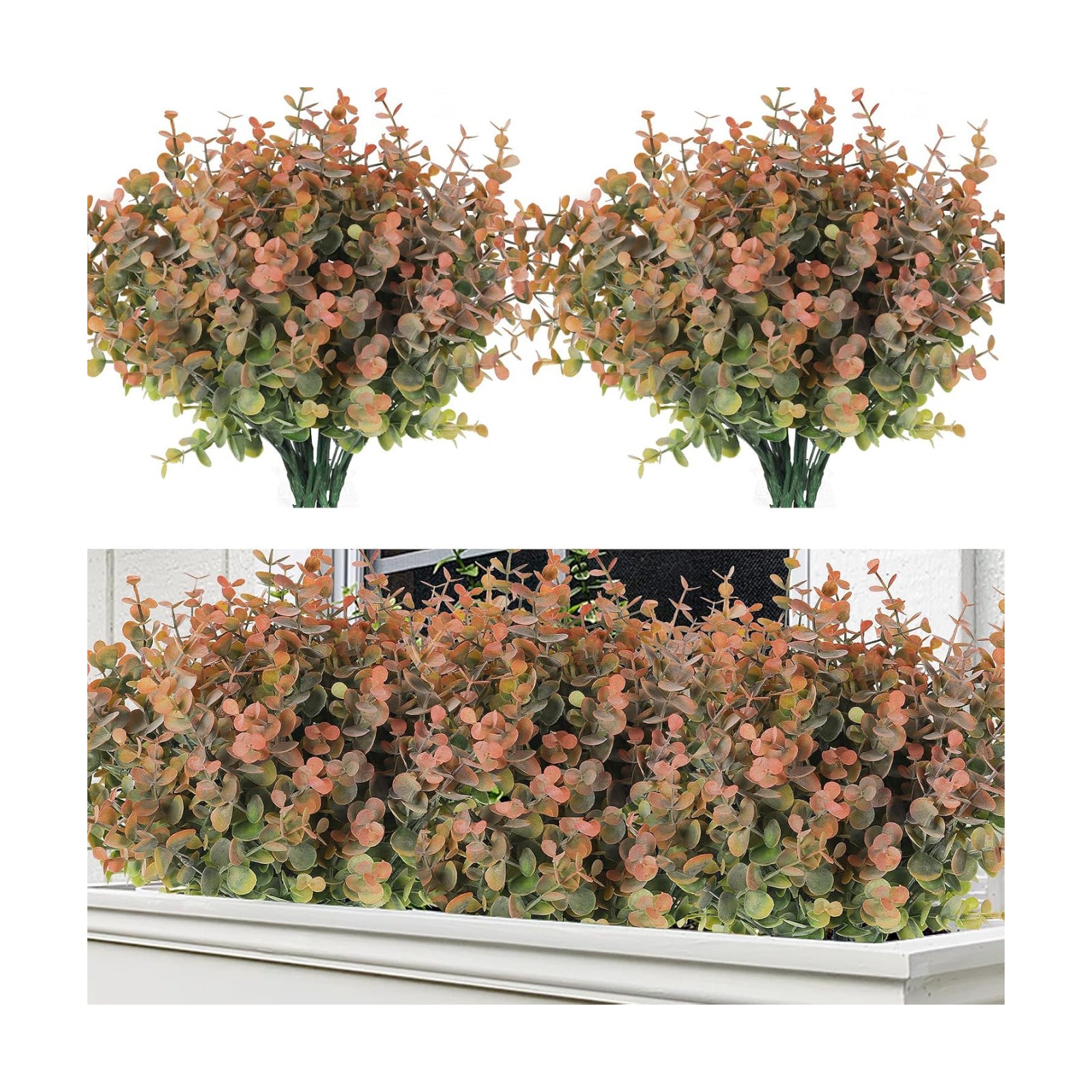 8 Bundles Artificial Greenery Plants Stems Outdoor Fake Eucalyptus Plants / Dusty Orange / Set of 8