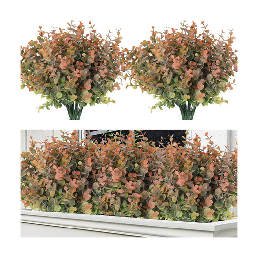 8 Bundles Artificial Greenery Plants Stems Outdoor Fake Eucalyptus Plants / Dusty Orange / Set of 8