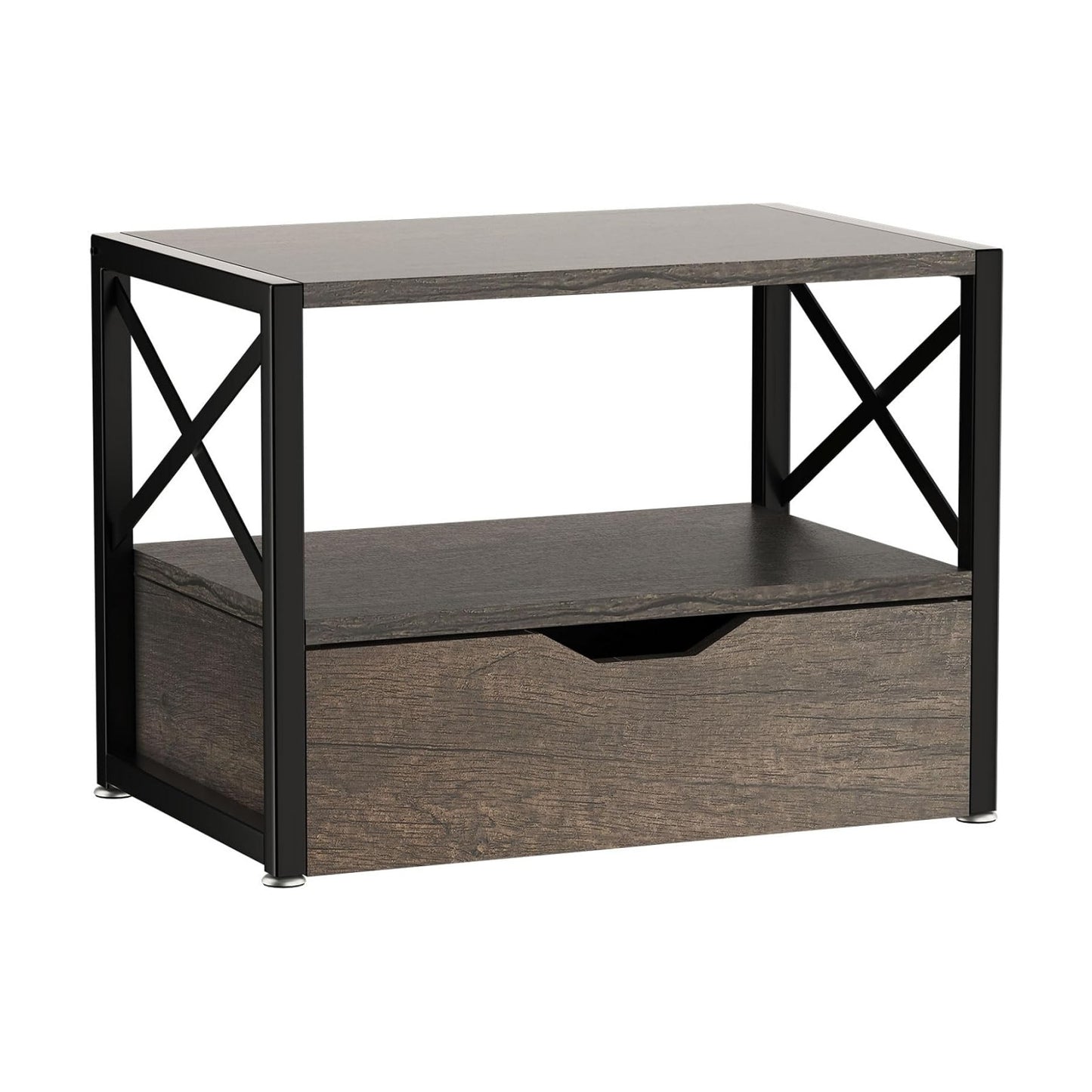 IBUYKE 2 Tier Desktop Printer Stand with Drawer Storage TLJ006G | Multi-Purpose Desk Organizer,Wooden Printer Stand for