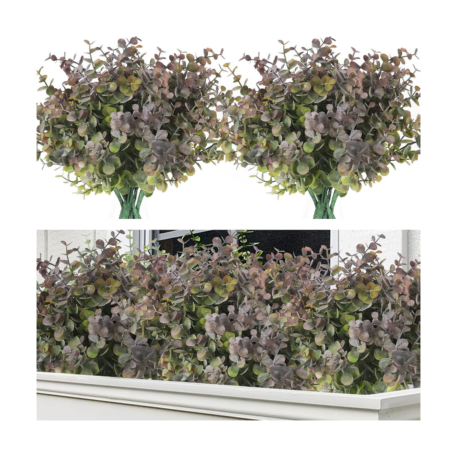 8 Bundles Artificial Greenery Plants Stems Outdoor Fake Eucalyptus Plants / Dusty Purple / Set of 8