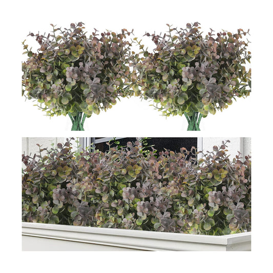 8 Bundles Artificial Greenery Plants Stems Outdoor Fake Eucalyptus Plants / Dusty Purple / Set of 8