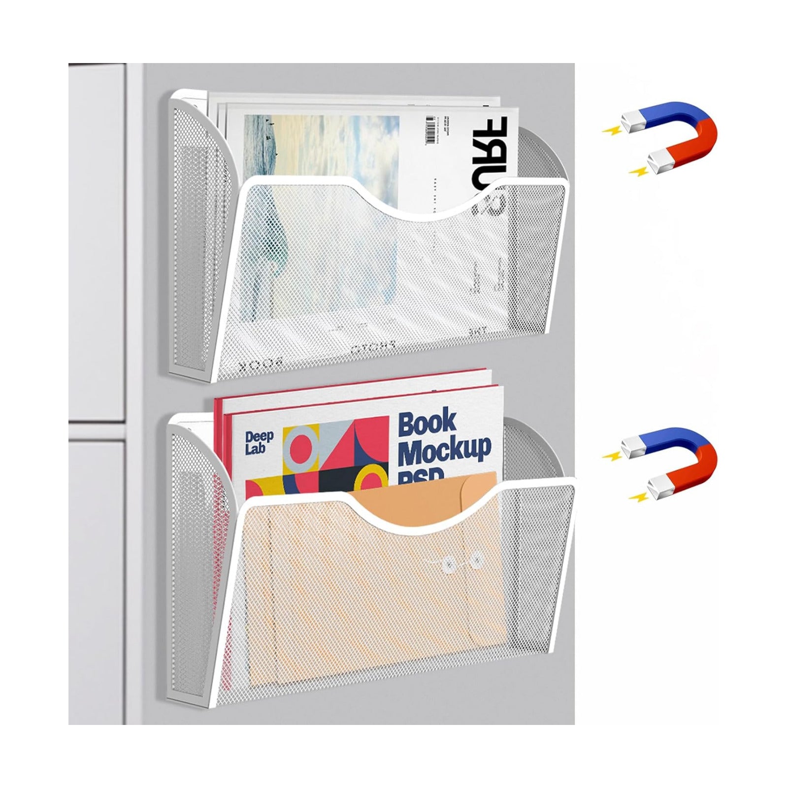 2 Pockets Magnetic File Holder for File Cabinets, Folder Holder Organizer- No Drilling Paper Document Holder, Large