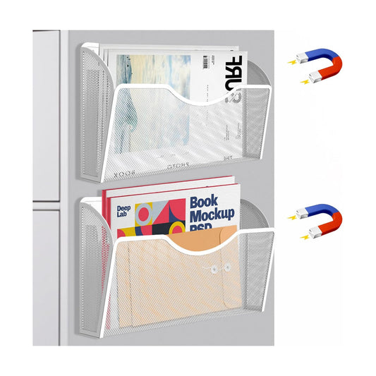 2 Pockets Magnetic File Holder for File Cabinets, Folder Holder Organizer- No Drilling Paper Document Holder, Large