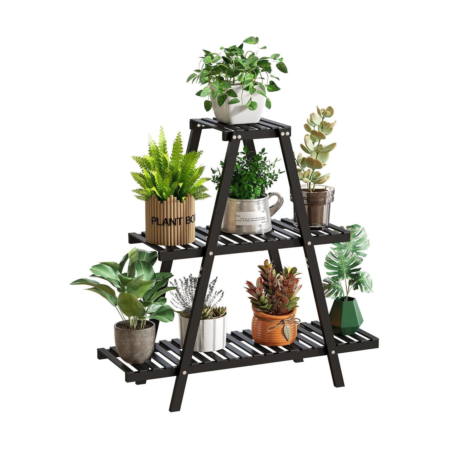 GHWIE Plant Stand Indoor Plant Shelf Outdoor bamboo Plant Rack, 3 Tiers Ladder Plant Holder Flower Stand for Living