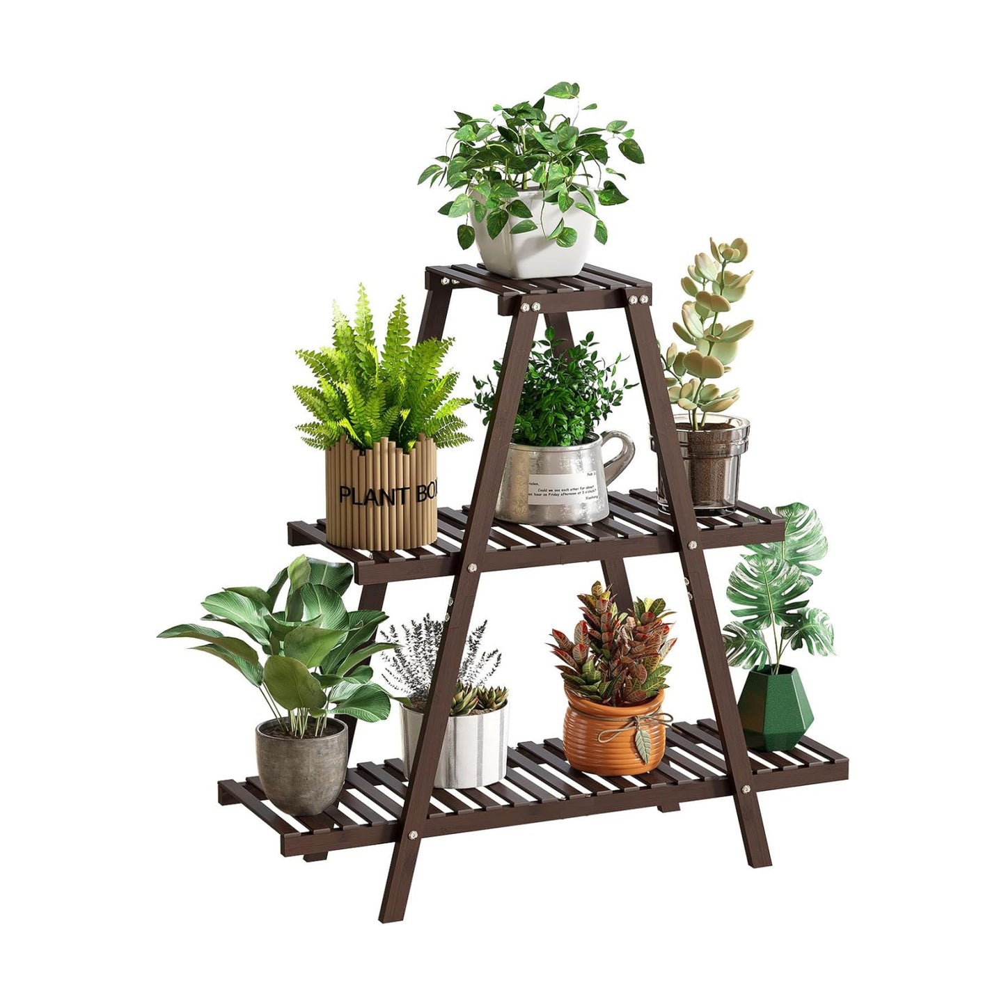 GHWIE Plant Stand Indoor Plant Shelf Outdoor bamboo Plant Rack, 3 Tiers Ladder Plant Holder Flower Stand for Living