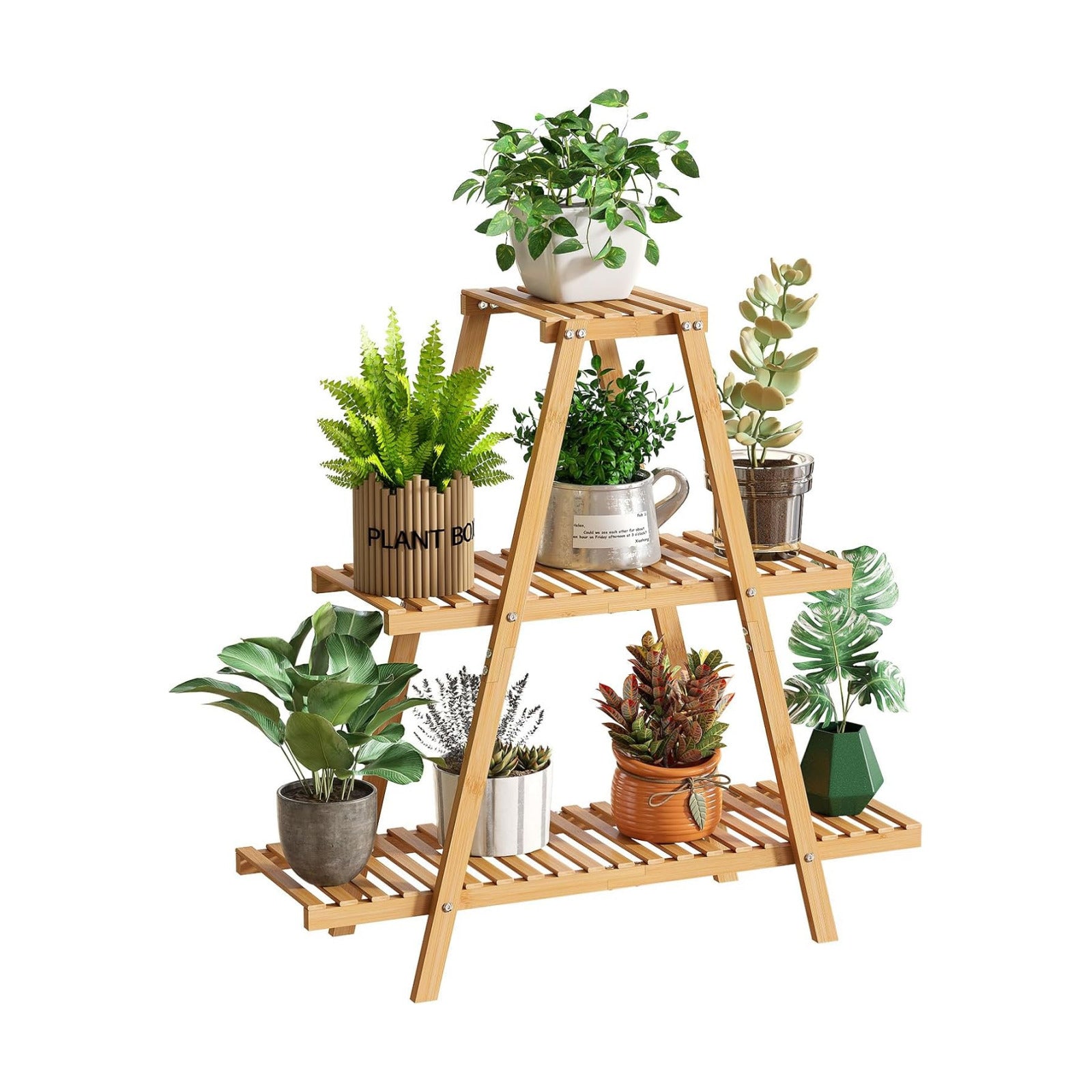 GHWIE Plant Stand Indoor Plant Shelf Outdoor bamboo Plant Rack, 3 Tiers Ladder Plant Holder Flower Stand for Living