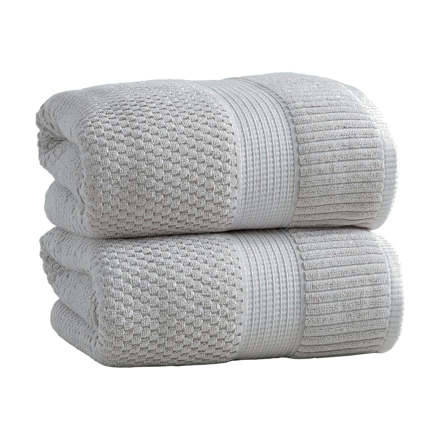 NY Loft 100% Cotton 2-Pack Oversized Bath Towel Set | Grey | Quick-Dry | Two Oversized 35" x 70" Bath Towels / Bath