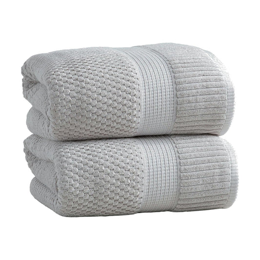 NY Loft 100% Cotton 2-Pack Oversized Bath Towel Set | Grey | Quick-Dry | Two Oversized 35" x 70" Bath Towels / Bath