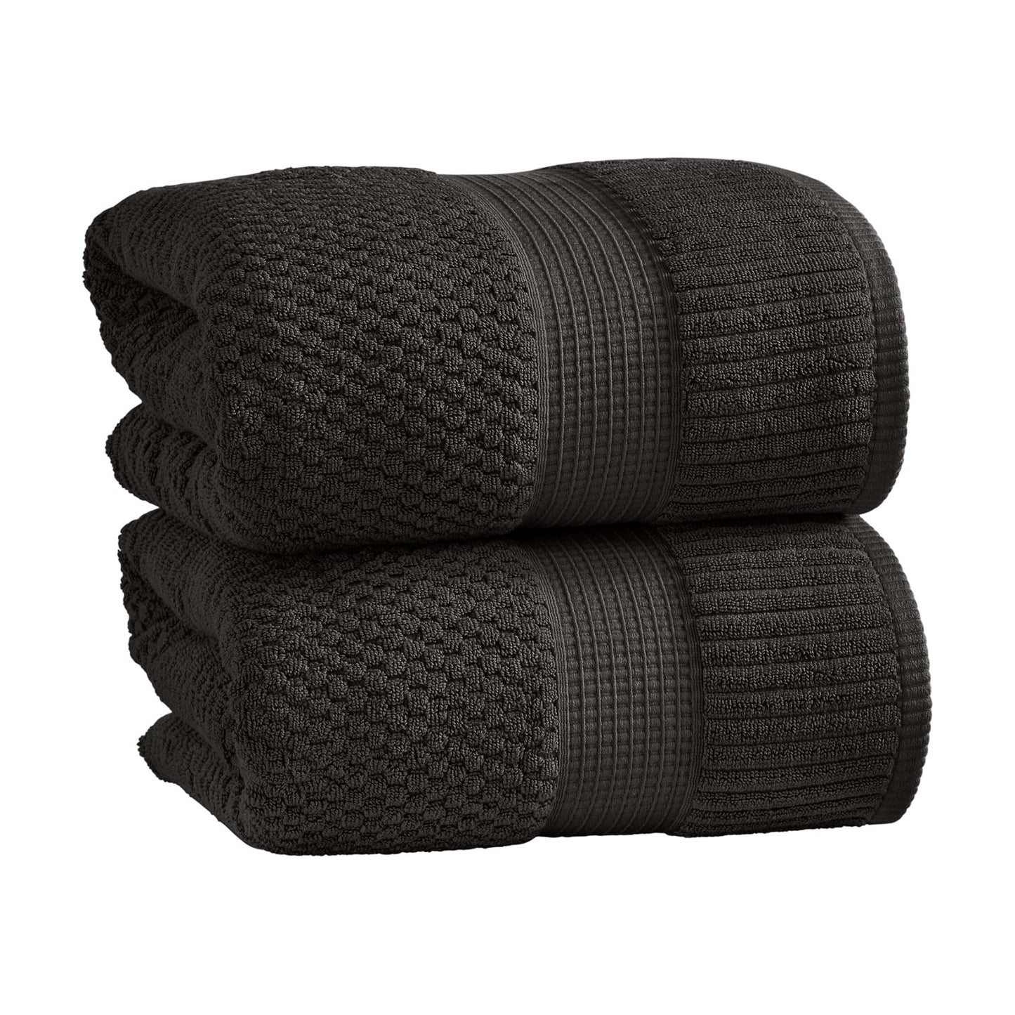 NY Loft 100% Cotton 2-Pack Oversized Bath Towel Set | Black | Quick-Dry | Two Oversized 35" x 70" Bath Towels / Bath