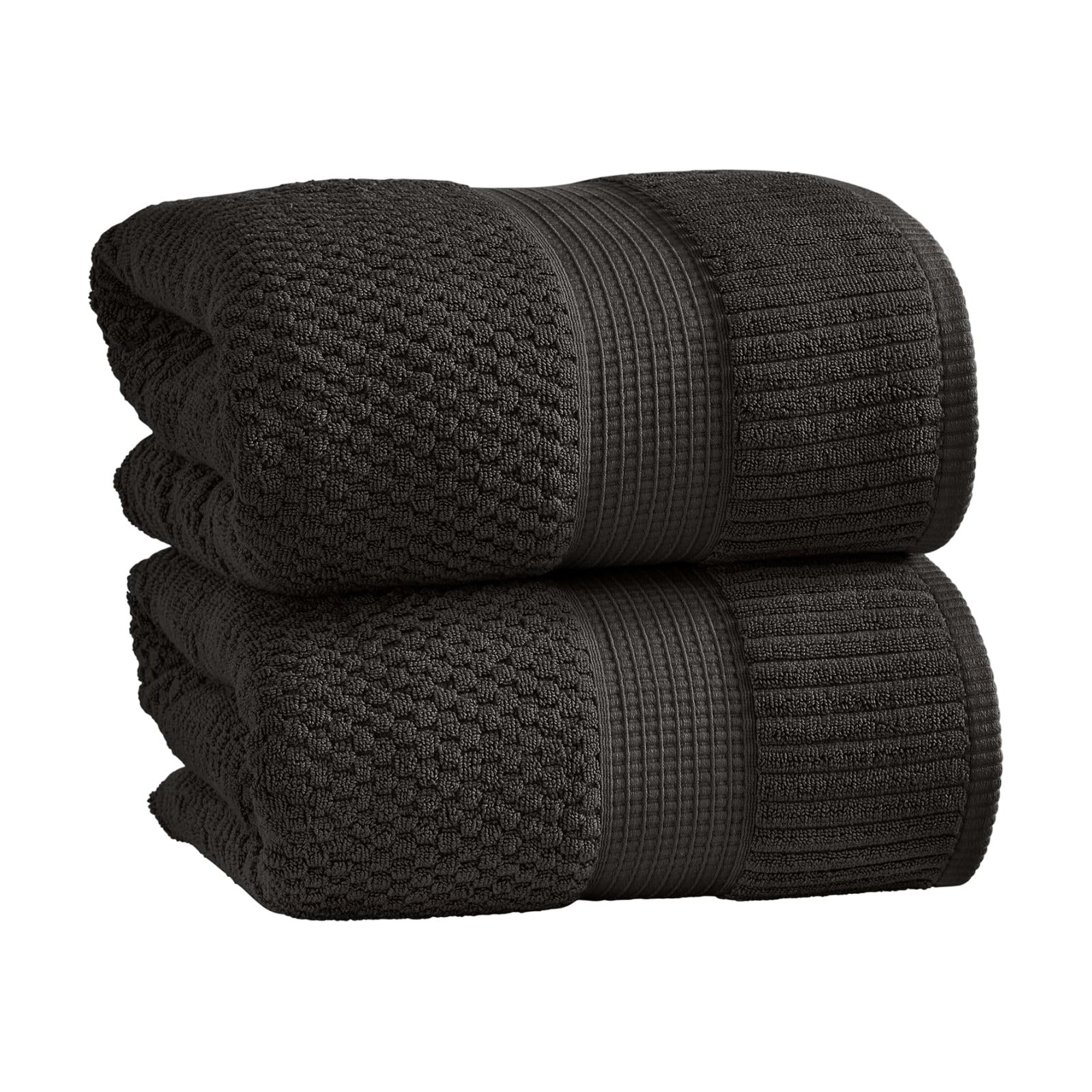 NY Loft 100% Cotton 2-Pack Oversized Bath Towel Set | Black | Quick-Dry | Two Oversized 35" x 70" Bath Towels / Bath