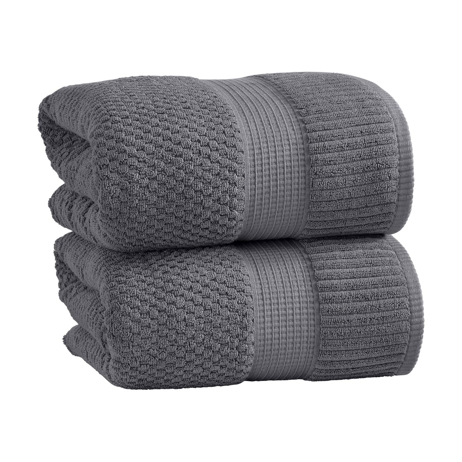 NY Loft 100% Cotton 2-Pack Oversized Bath Towel Set | Grey | Quick-Dry | Two Oversized 35" x 70" Bath Towels / Bath