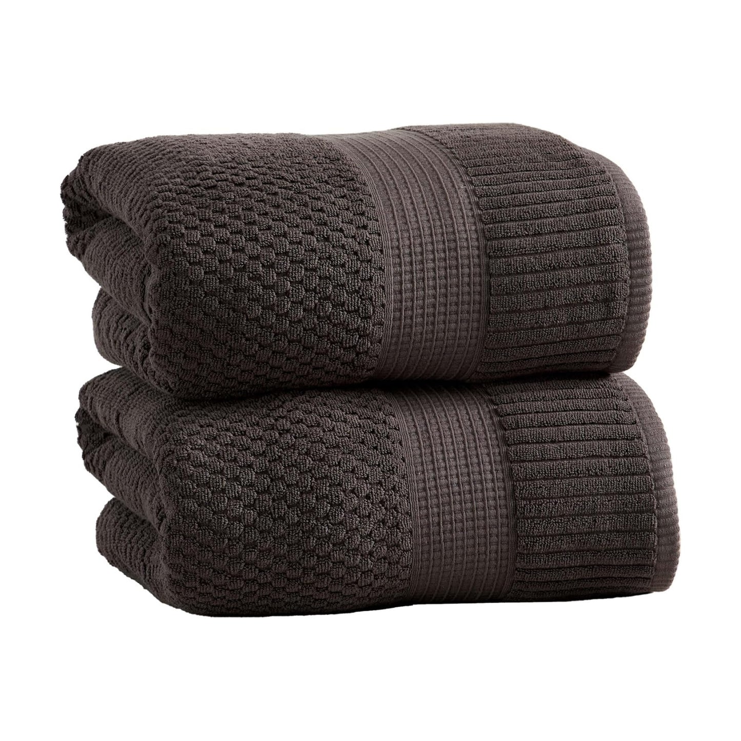 NY Loft 100% Cotton 2-Pack Oversized Bath Towel Set | Dark Grey | Quick-Dry | Two Oversized 35" x 70" Bath Towels /