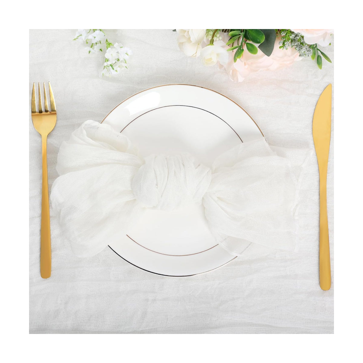 Nydotd 6pcs Cheesecloth Napkins 20 x 20 Inch Boho Dinner Napkins Wrinkled Rustic Linen Table Decorative Cloth Napkins for Wedding Party Baby Shower Family Everyday Use (White)