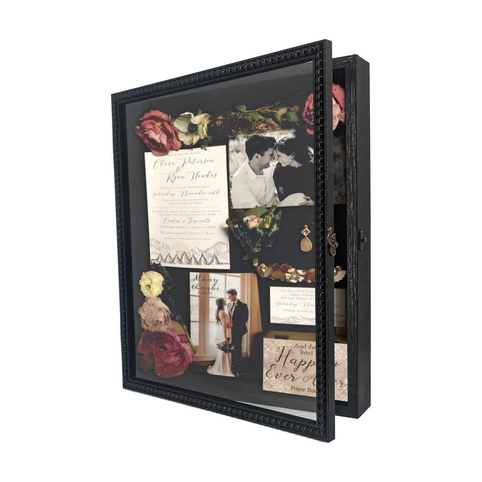 FramePro Large Shadow Box Black 13x16 Front Open with Hinge Beaded Designed Display Case with Linen Back, Graduation