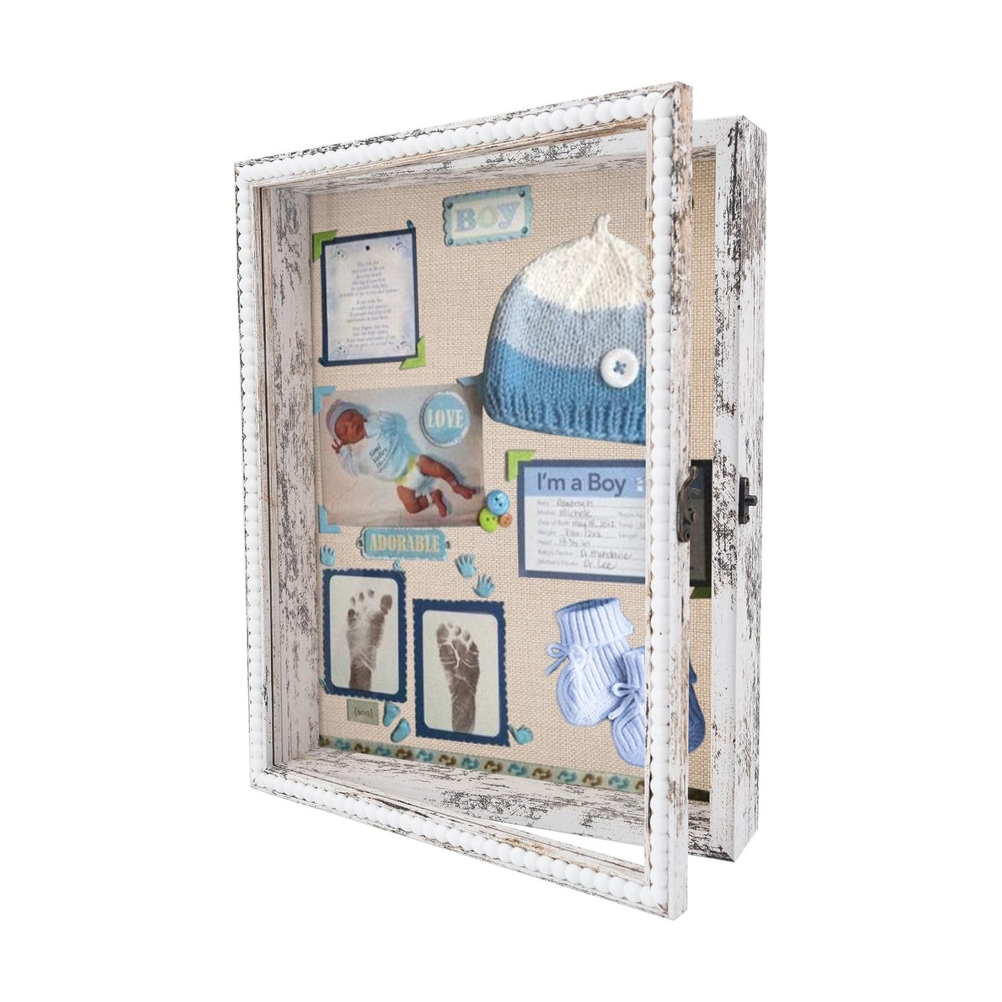 FramePro Shadow Box 13x16 Front Open with Hinge Beaded Designed Display Case with Linen Back, Picture Frame Wedding
