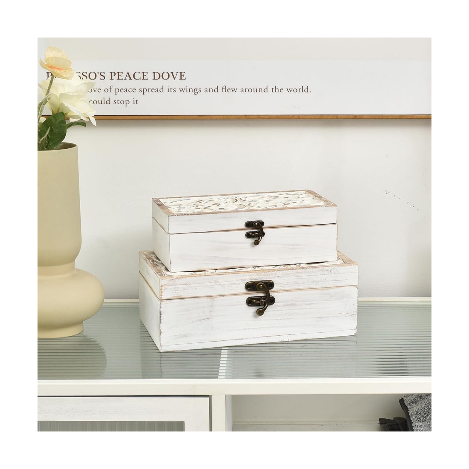 Distressed -Washed Decorative Boxes / S&M / White / Set of 2