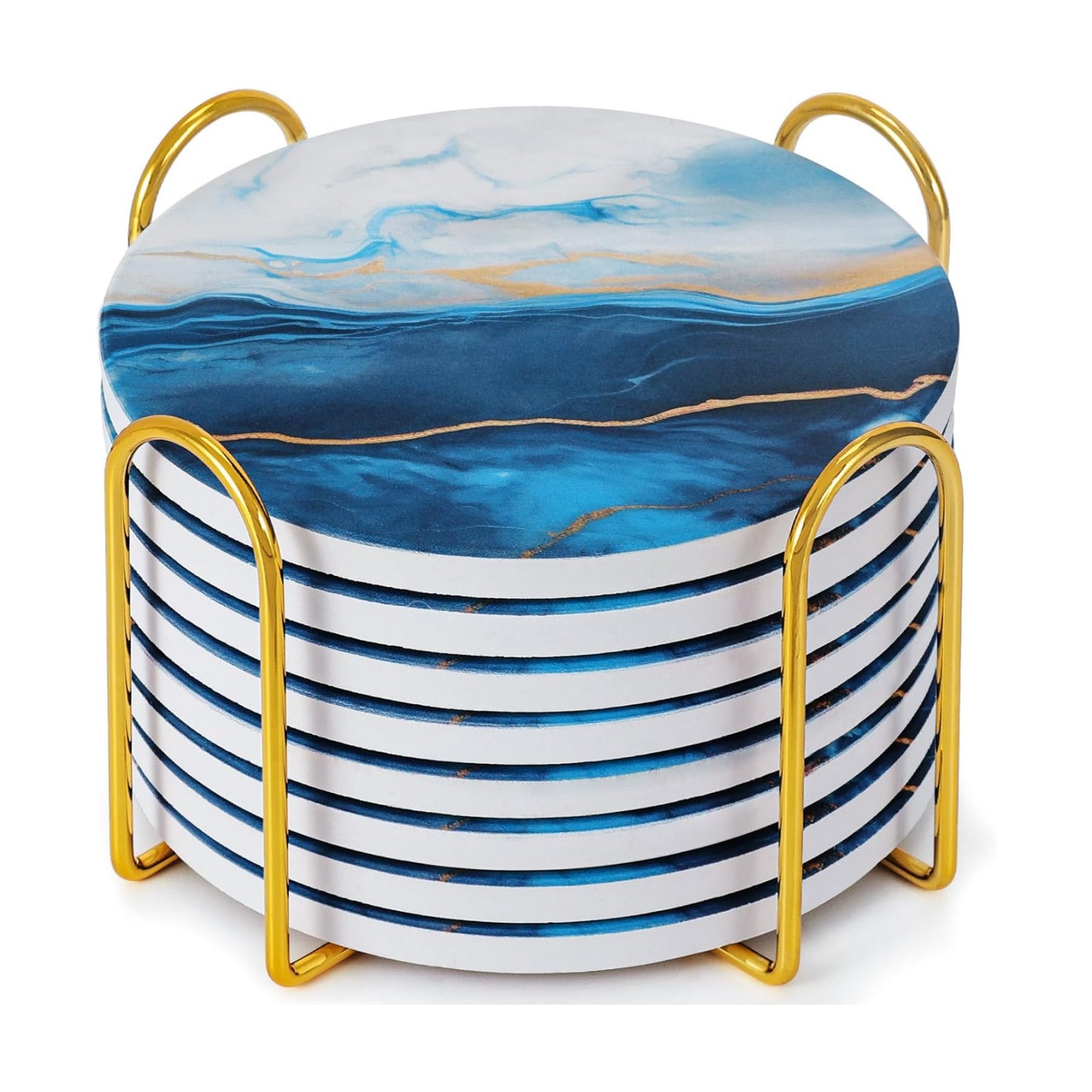 Absorbent Marble Style Ceramic Coaster Tabletop Protection Home Decor / Blue / Set of 8