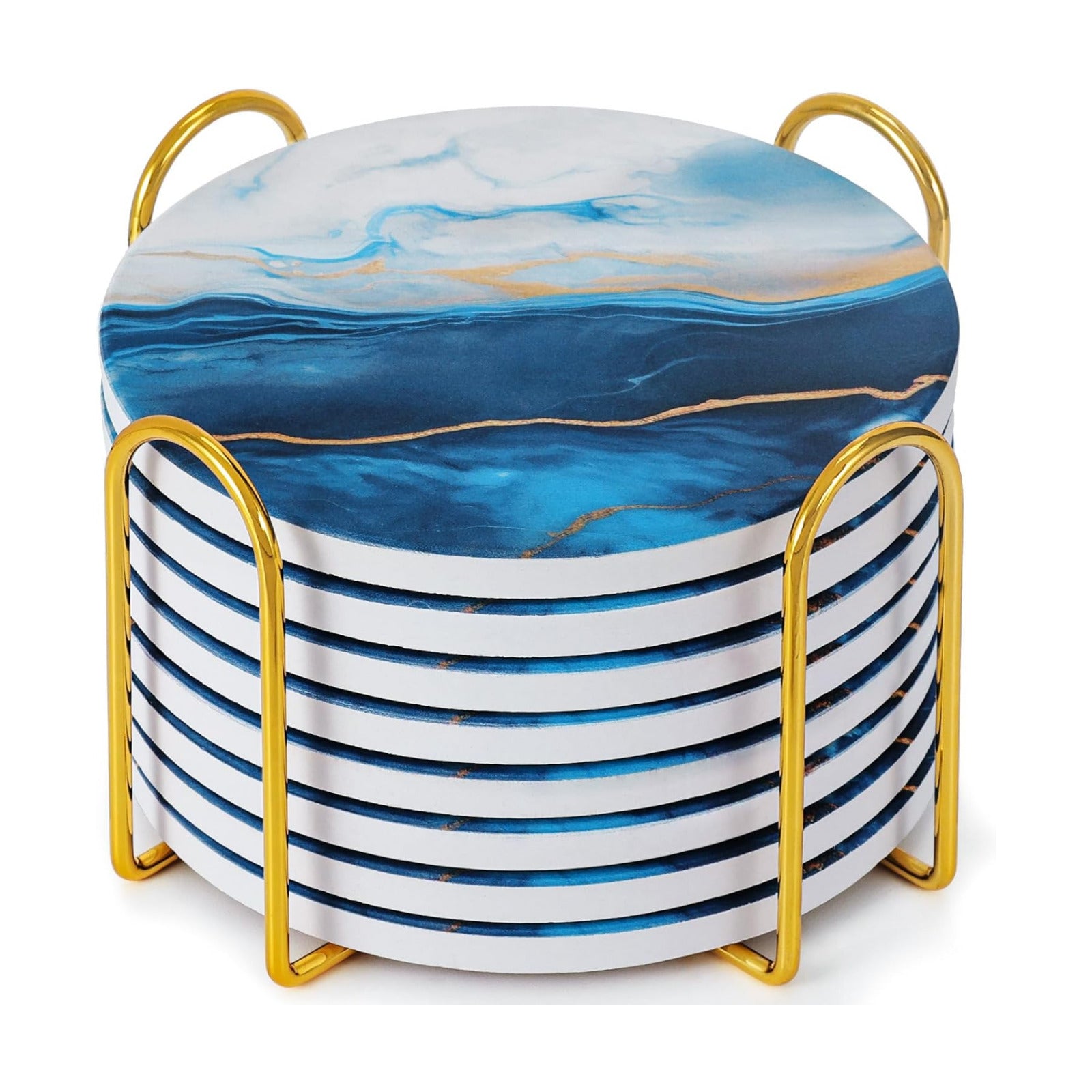Absorbent Marble Style Ceramic Coaster Tabletop Protection Home Decor / Blue / Set of 8