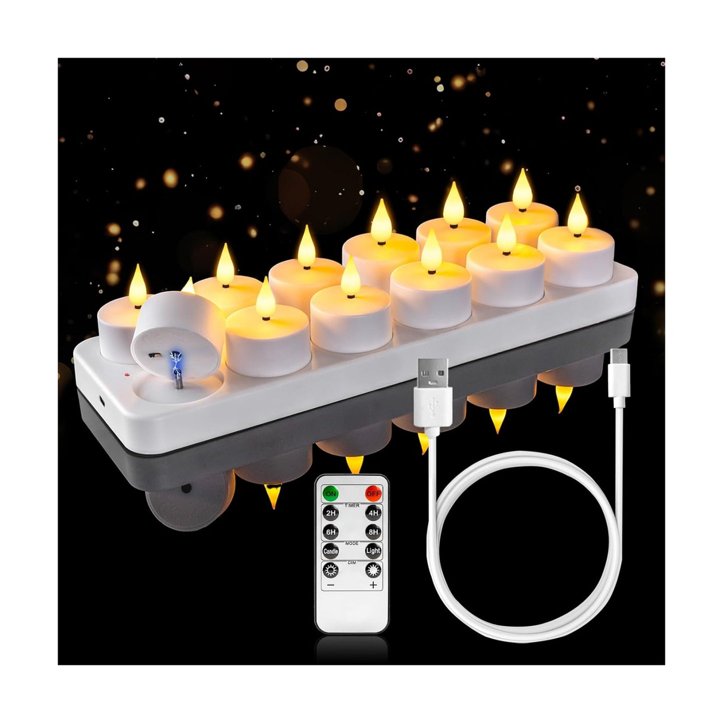 Homemory 12-Pack Rechargeable Tea Light Candles with Remote, 2/4/6/8H Timer | Flameless Flickering Battery Operated LED