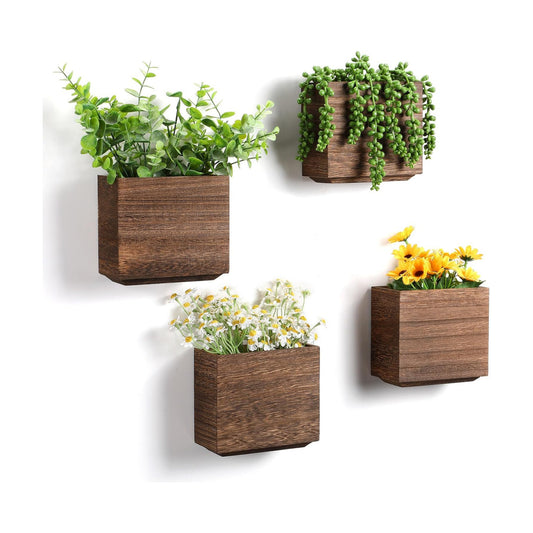 Wood Wall Planters Hanging Plant Pots Farmhouse Wall Hanging Decor / Natural / 5.5 x 5 / Set of 4