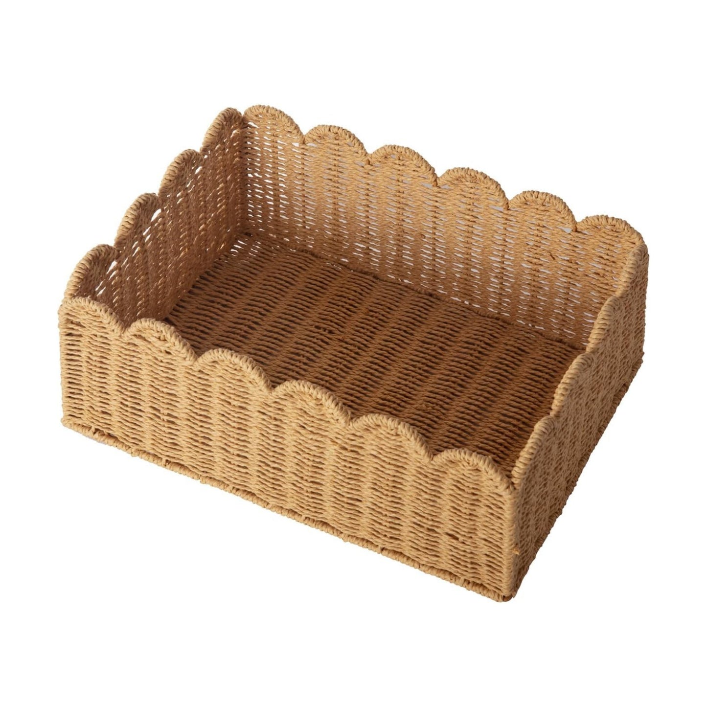 Scalloped Basket / Hand Woven Baskets / Light Brown / M