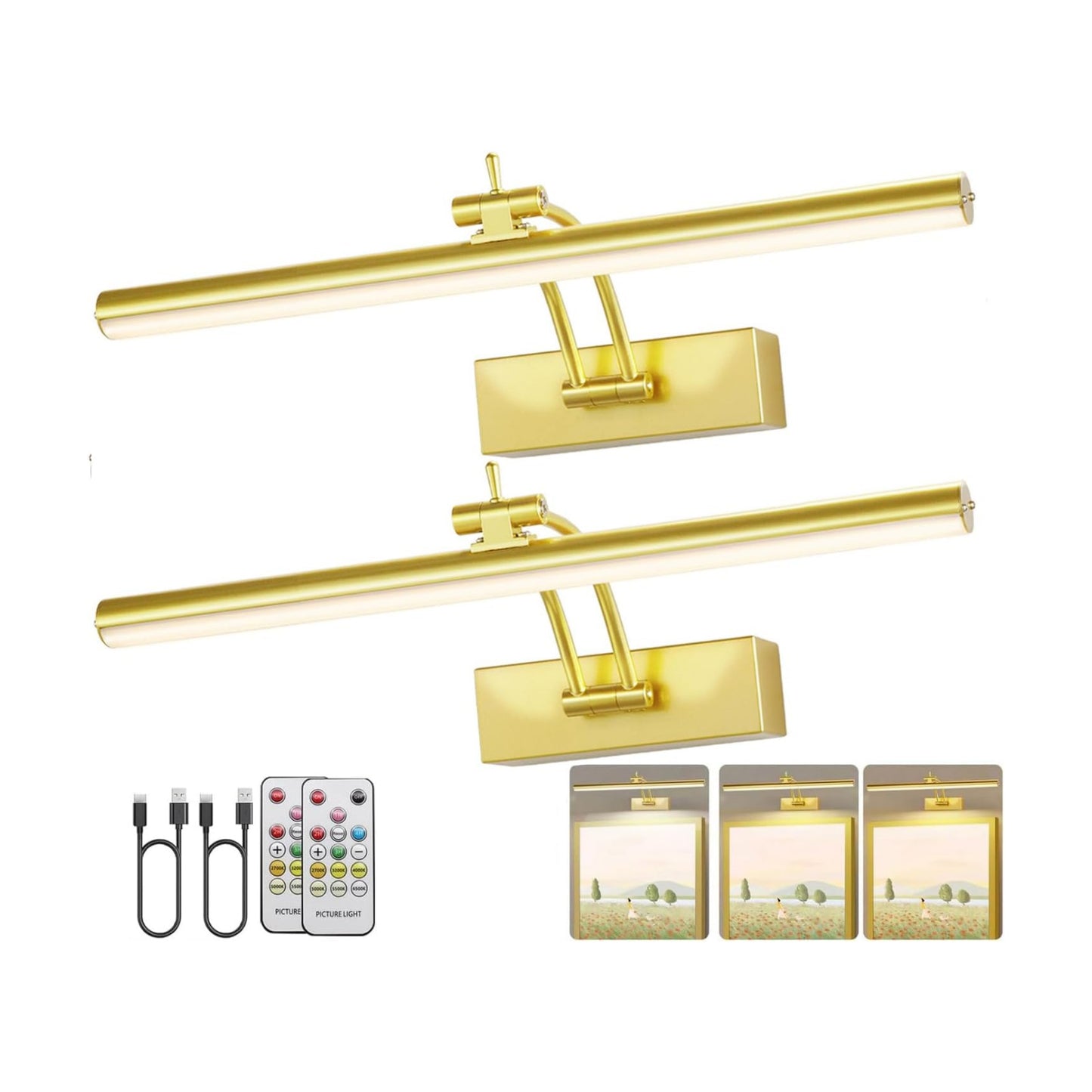 Yuichoy 2 Pack Picture Lights for Wall Battery Operated, 12 inch Wireless Art Lighting for Painting, 6 Colors Picture