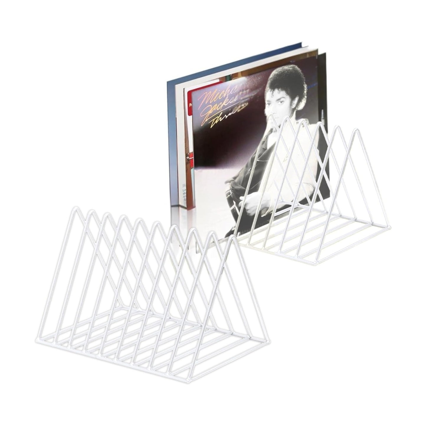 2 Vinyl Record Storage Rack, 9 Slots Holds 60 Albums, Metal Stand - White | 10.2 x 7 x 7 In, LP Record Organizer
