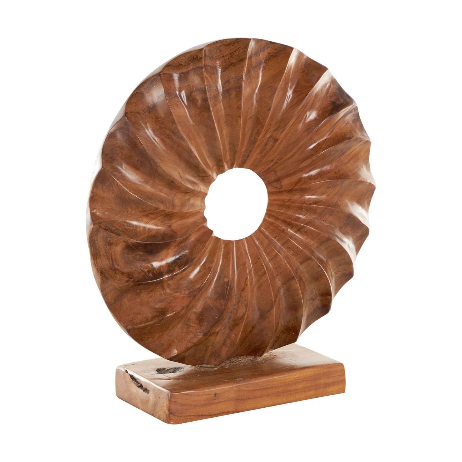 Teak Wood Abstract Handmade Decorative Sculpture Dimensional Circular Home Decor / 16 x 5 x 17