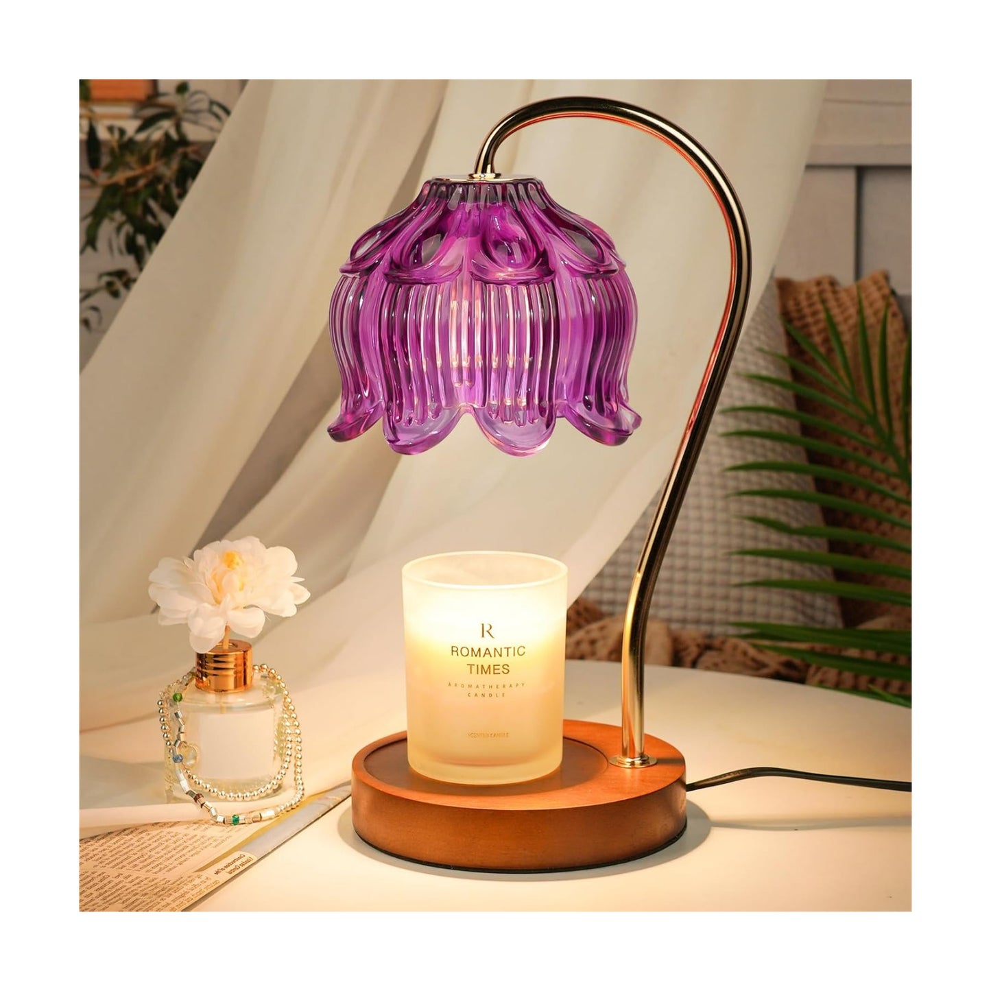 Purple Candle Warmer Lamp with Timer, Electric Candle Warmer, Women Birthday Christmas Gift, Flower Wax Warmer for