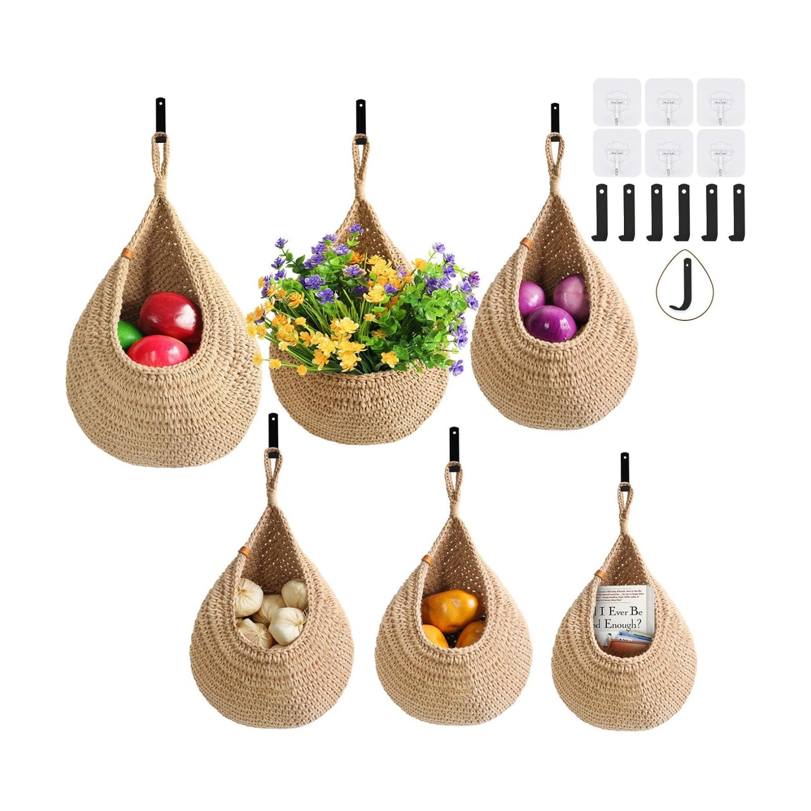 Boho Wall Hanging Basket / Brown / Set of 6