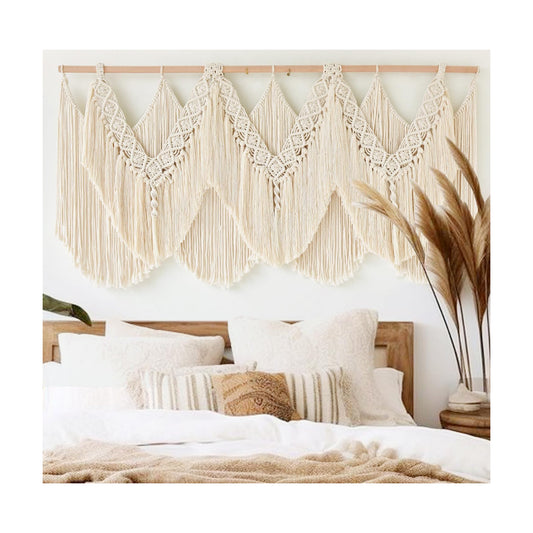 Macrame Wall Hanging Wedding Hanger Macrame Wall Decor Dorm Craftsmanship Handmade Tassel / Beige1