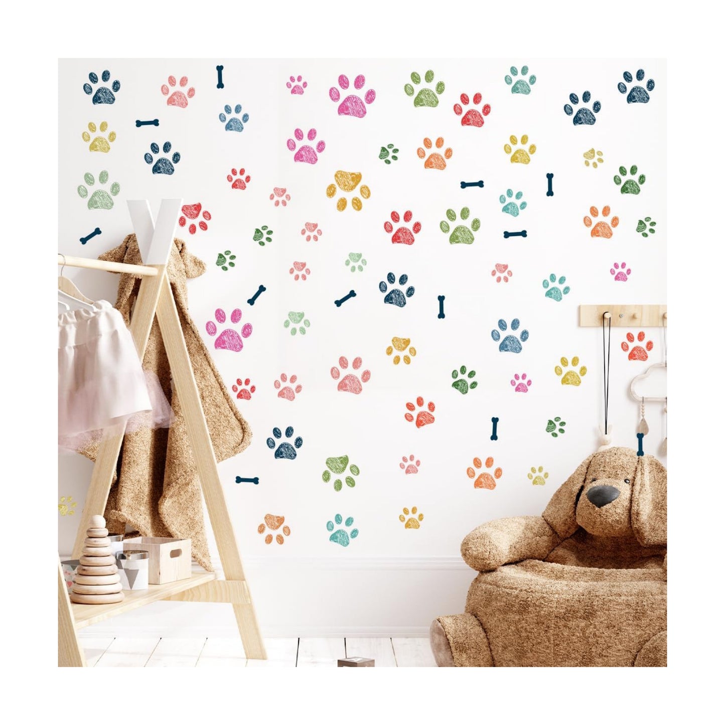 Colorful Doodle Paw Prints Wall Decals Paws Wall Stickers Peel and Stick DIY Paws Wall Decor / Dog