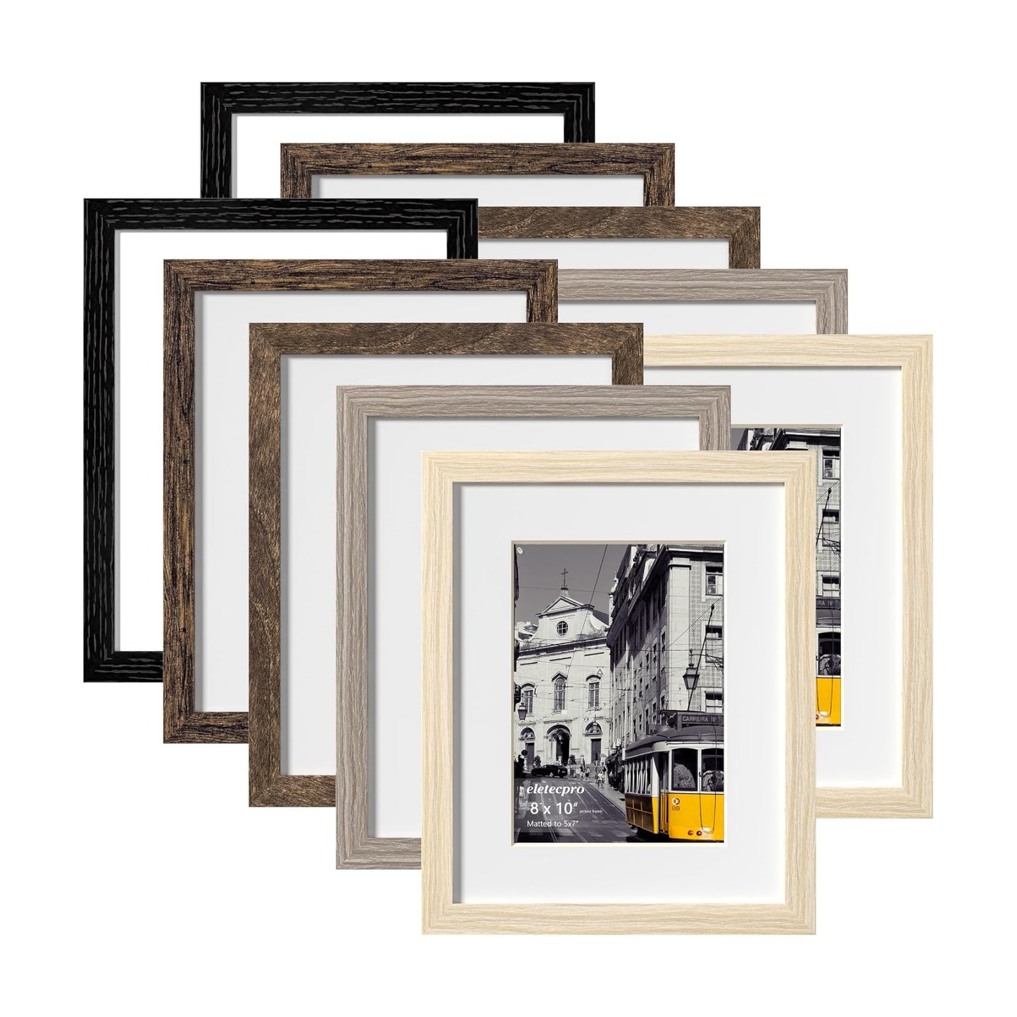 eletecpro 8x10 Picture Frames, Acrylic Cover, Multi Color, Set of 10 | Display Photo 5x7 with Mat or 8x10 without
