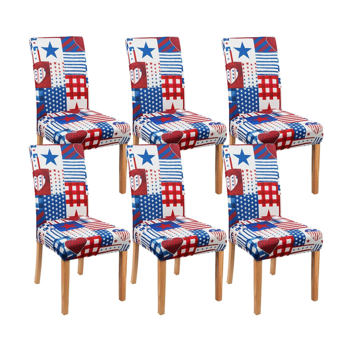 Dining Room Independence Day Chair Covers Set of 6,4th of July Plaid Stitching Dining Chair Cover,Elastic Removable and Washable Dining Chair Cover,Suitable for 4th of July Kitchen Dining Room Decor