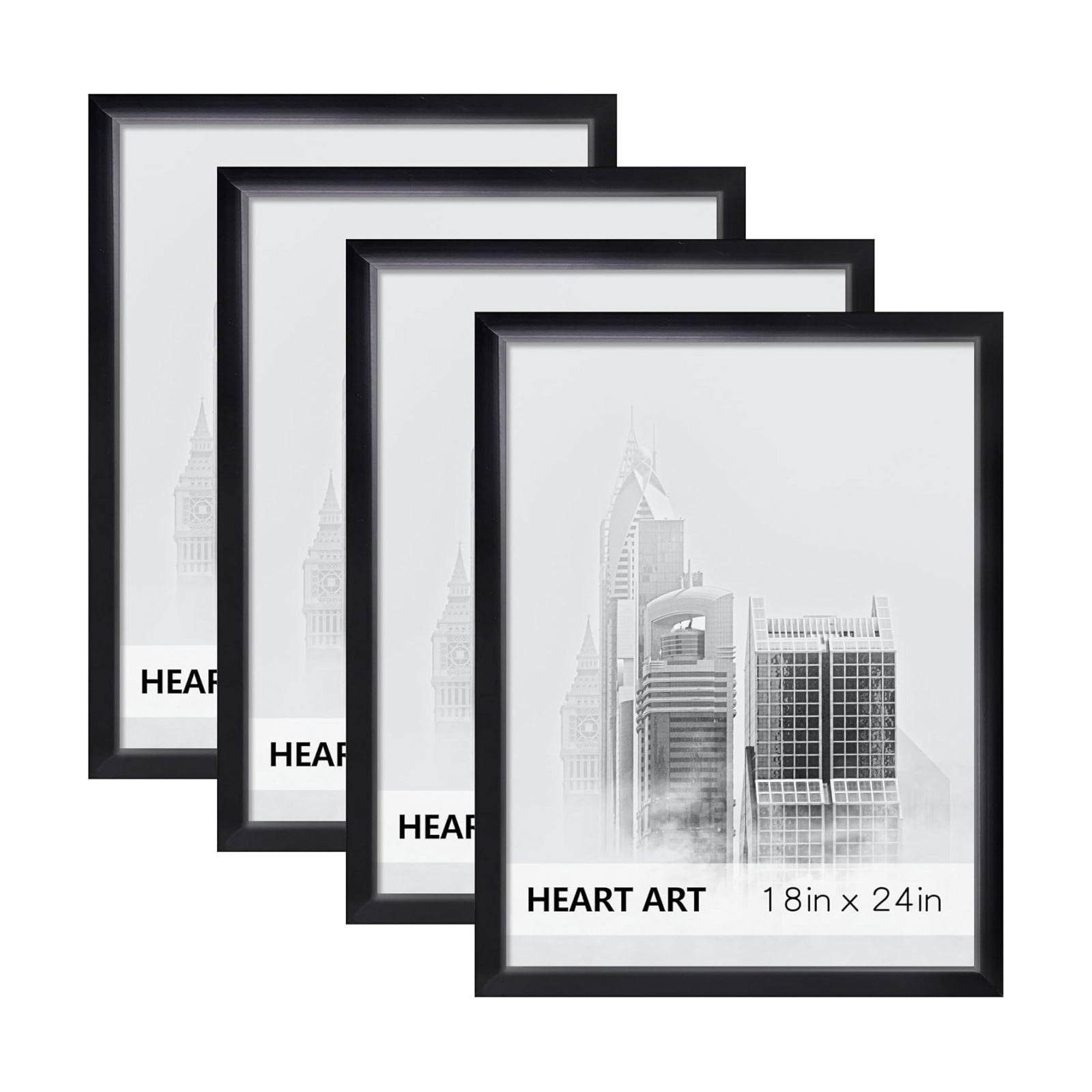 HEART ART 18x24 Poster Frames Without Mat Set of 4, Black | wall picture display 18 x 24 Poster Frames