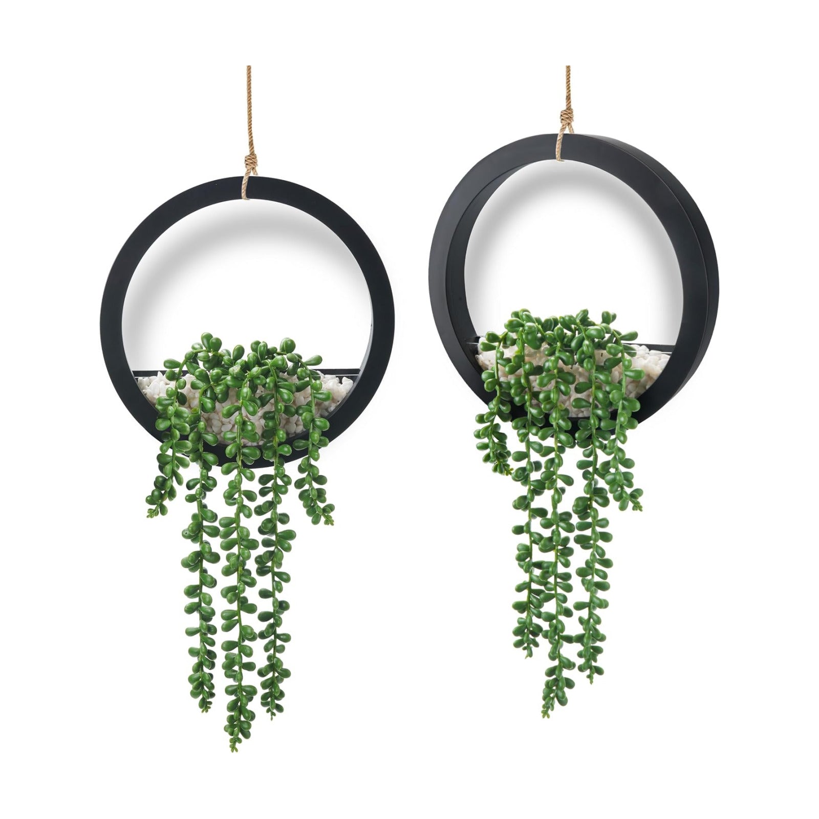 Fake Plants Hanging Artificial Succulents Plants in Pots / Black / Set of 2