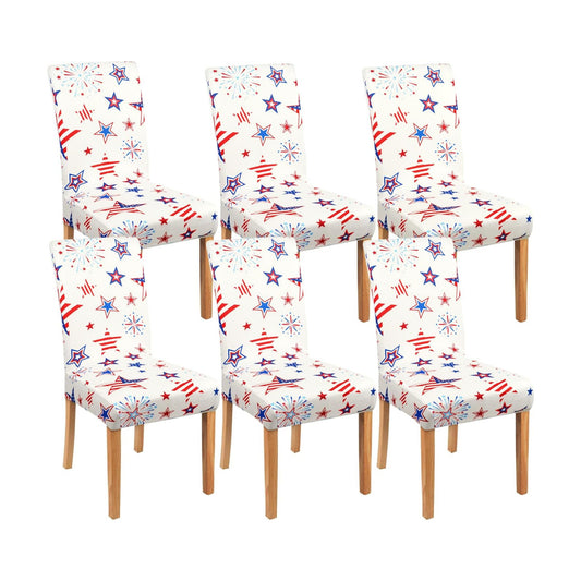 Independence Day Dining Room Chair Covers Set of 6,4th of July Fireworks Star Flag Dining Chair Cover,Stretchy Removable Washable Dining Chair Cover,Suitable for 4th of July Kitchen Dining Room Decor