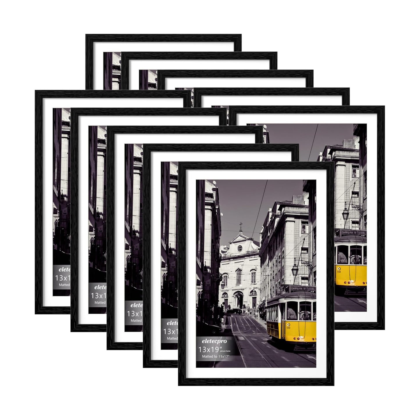 eletecpro 13x19 Picture Frames, Acrylic Cover, Black, Set of 10 | Display Photo 11x14 with Mat or 13x19 without