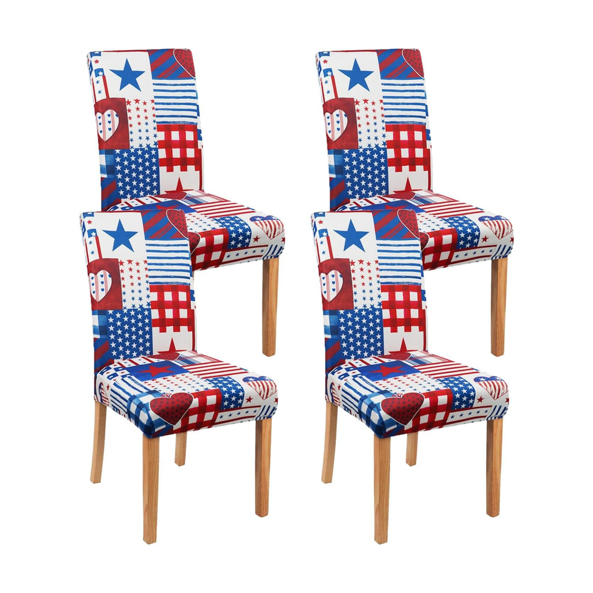 Dining Room Independence Day Chair Covers Set of 4,4th of July Plaid Stitching Dining Chair Cover,Elastic Removable and Washable Dining Chair Cover,Suitable for 4th of July Kitchen Dining Room Decor