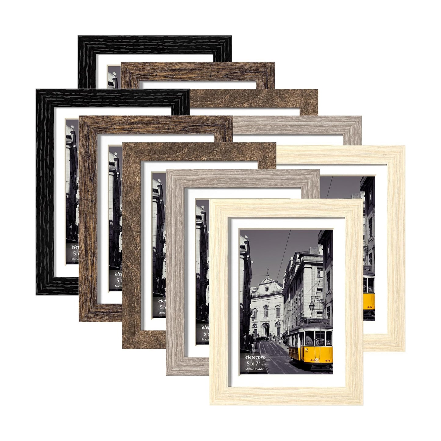 eletecpro 5x7 Picture Frames, Acrylic Cover, Multi Color, Set of 10 | Display Photo 4x6 with Mat or 5x7 without