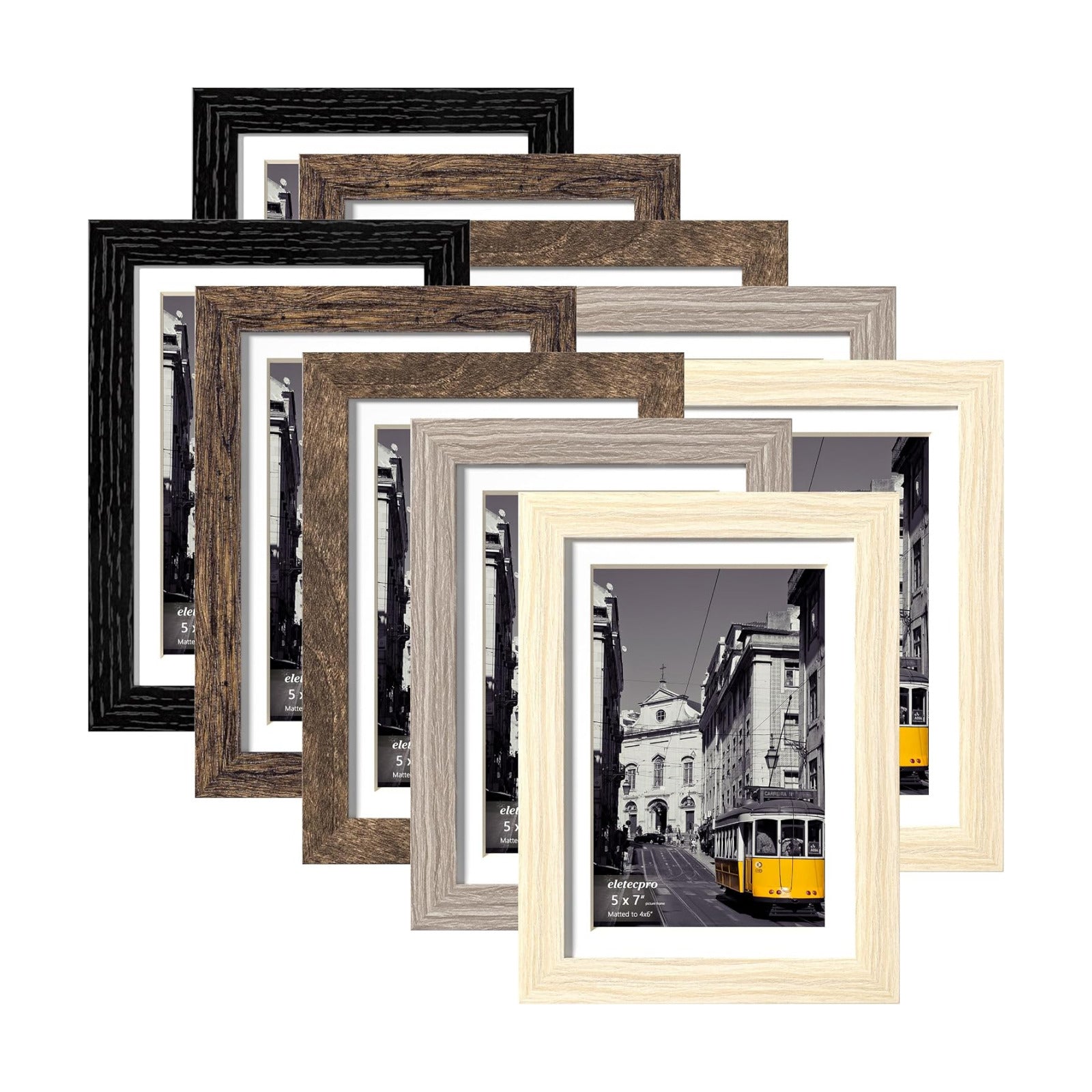 eletecpro 5x7 Picture Frames, Acrylic Cover, Multi Color, Set of 10 | Display Photo 4x6 with Mat or 5x7 without