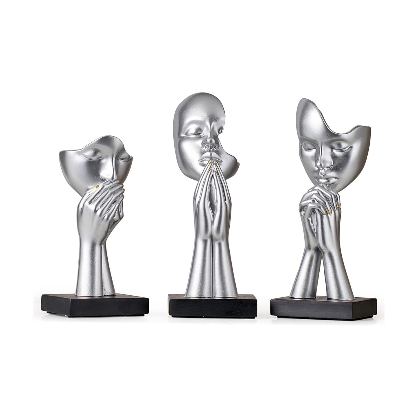Modern Prayer of Peace Figurines Shelf Decor Accents / Prayer Statue - Silver / Set of 3