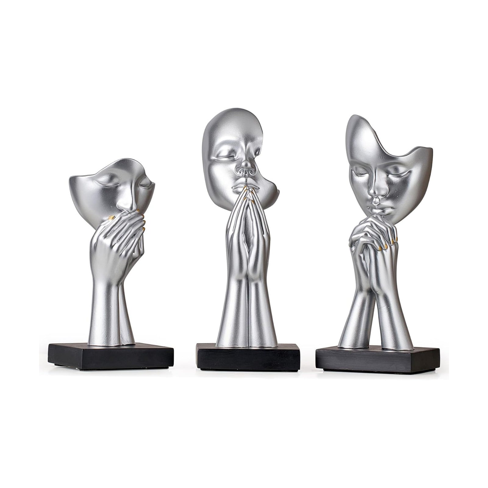 Modern Prayer of Peace Figurines Shelf Decor Accents / Prayer Statue - Silver / Set of 3