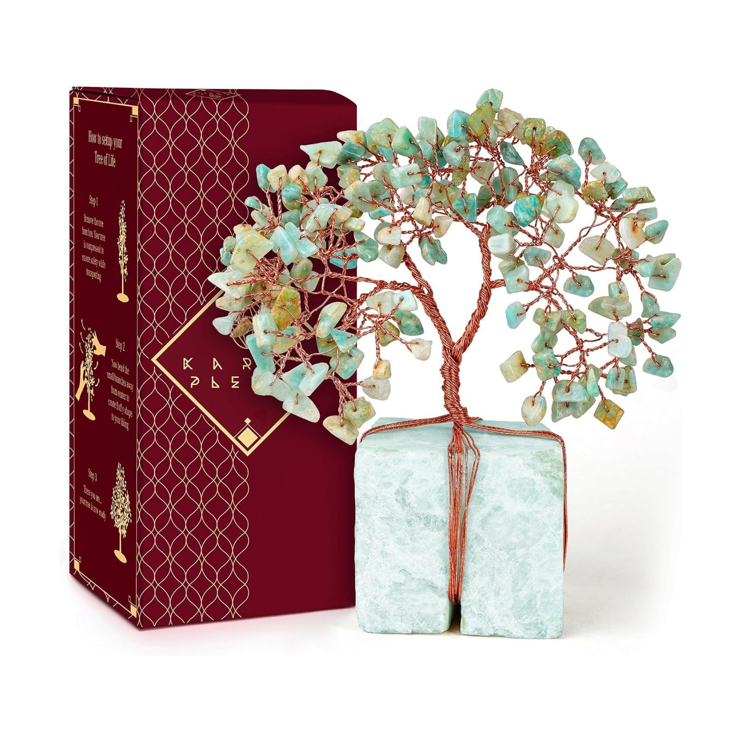 KARMAPLEDGE Chakra Tree of Life for Unique Gifts for Mom, Dad, Home and Office Decor, Handmade Amazonite Healing