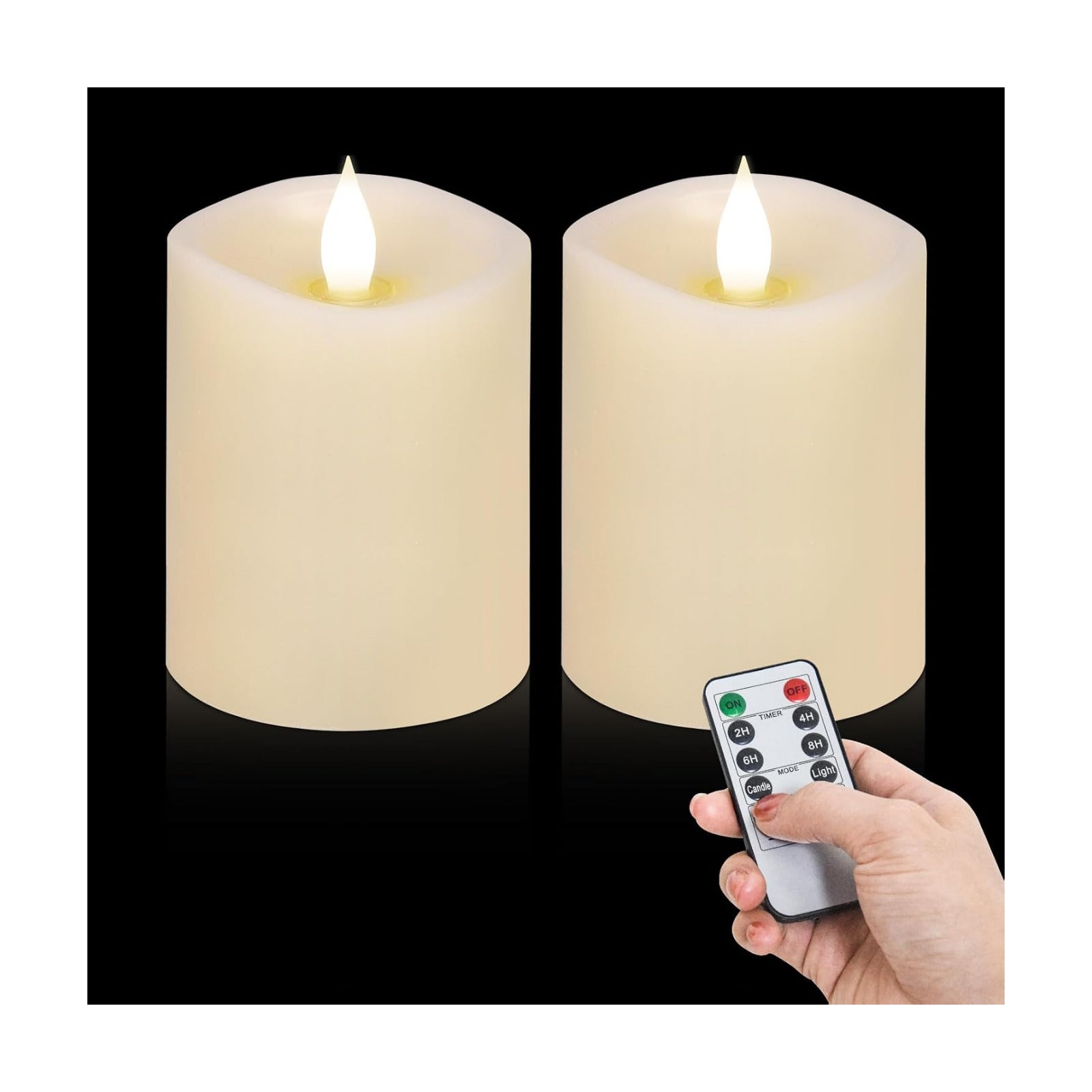 3x4 Flickering Flameless Candles Set of 2,Real Wax LED Battery Candles,with Timer,4 inch Flameless Candles with