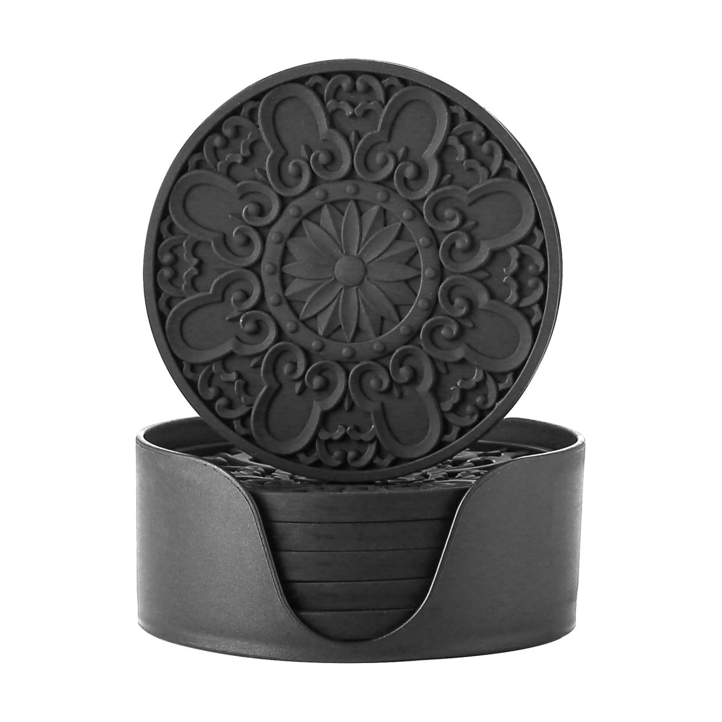 Holder / Non-Slip Cup Mats for Hot and Cold Drinks / Black / Set of 6
