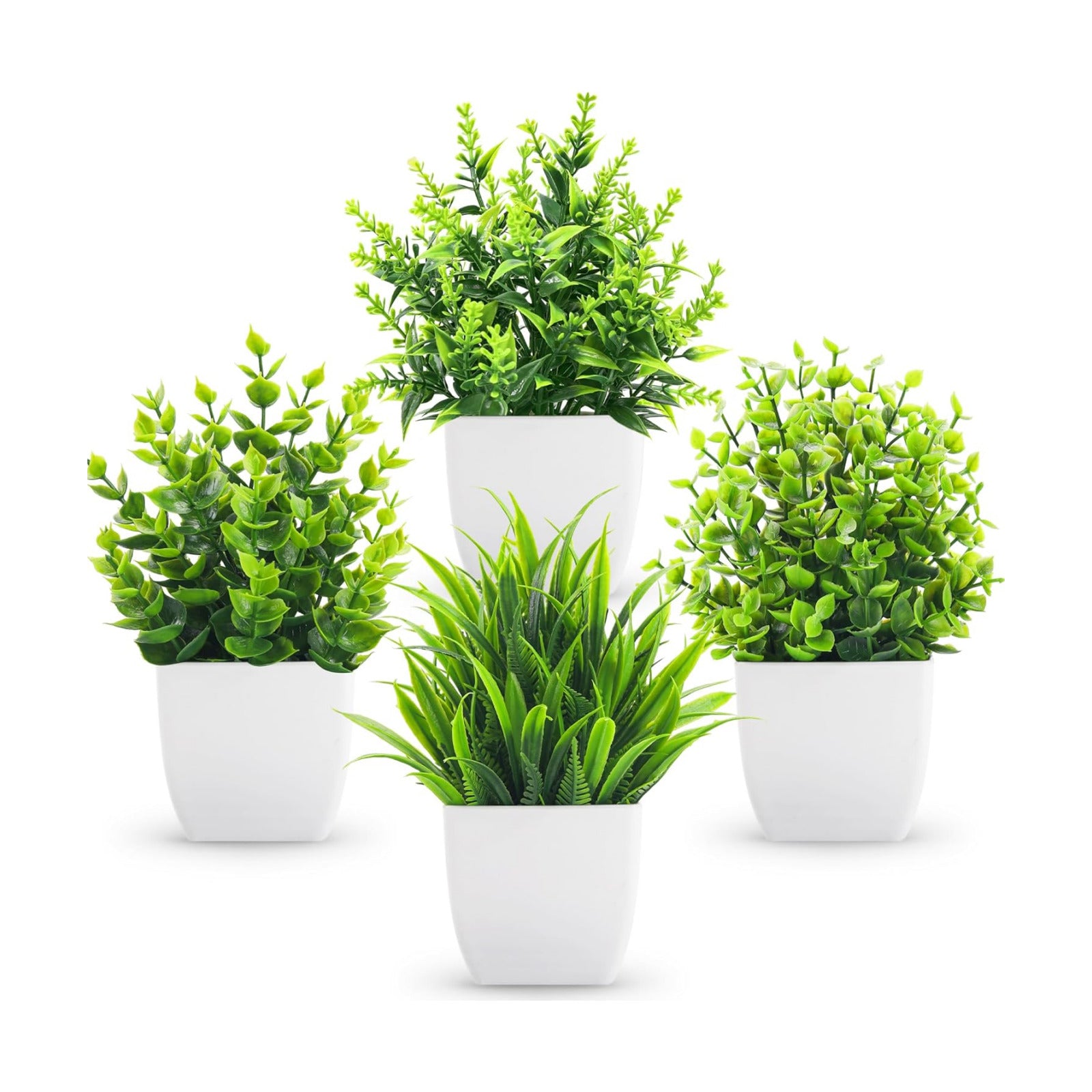 Fake Plants Small Artificial Mini Faux Plants Indoor / White / Set of 4