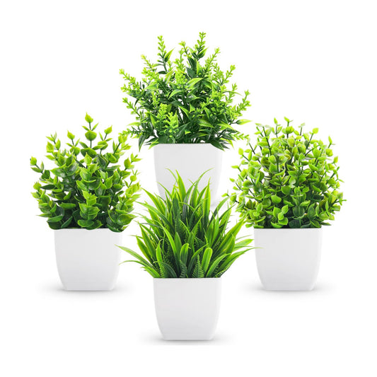 Fake Plants Small Artificial Mini Faux Plants Indoor / White / Set of 4