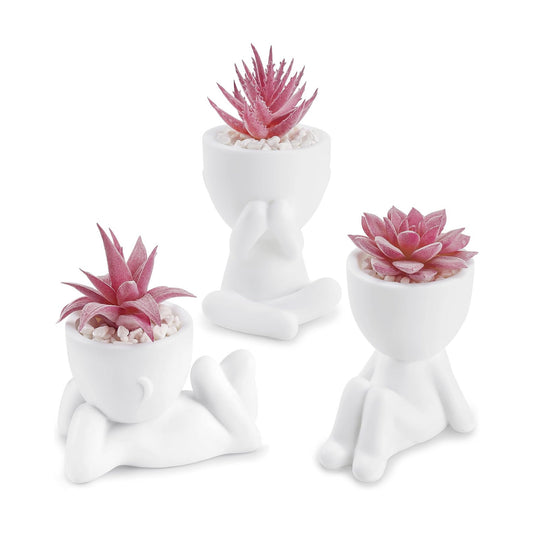 Fake Succulents Plants Artificial Room Office Desk Decor for Women / Pink / Set of 3